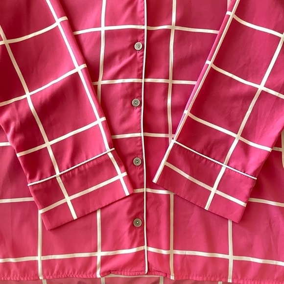 Natori Women Pink Button Up Sleepwear Shirt Size S Windowpane Print Long Sleeve - Picture 6 of 8